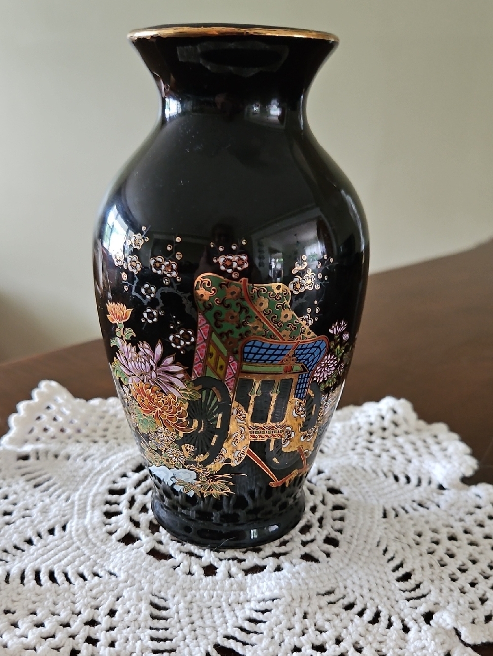 Vintage Japanese Black Porcelain Decorative Vase